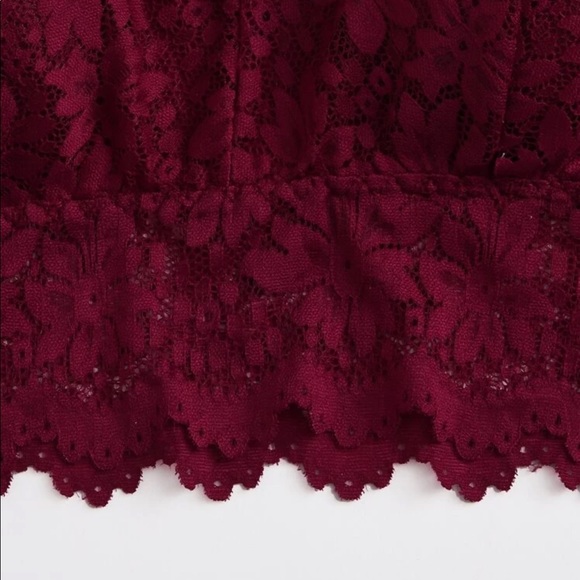 BURGUNDY FLORAL LACE LONGLINE BRALETTE - Picture 4 of 7